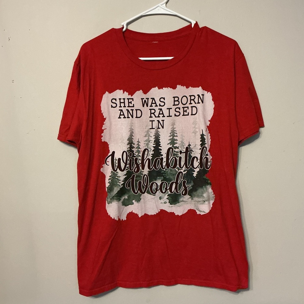 Red Graphic Tee with Forest Print